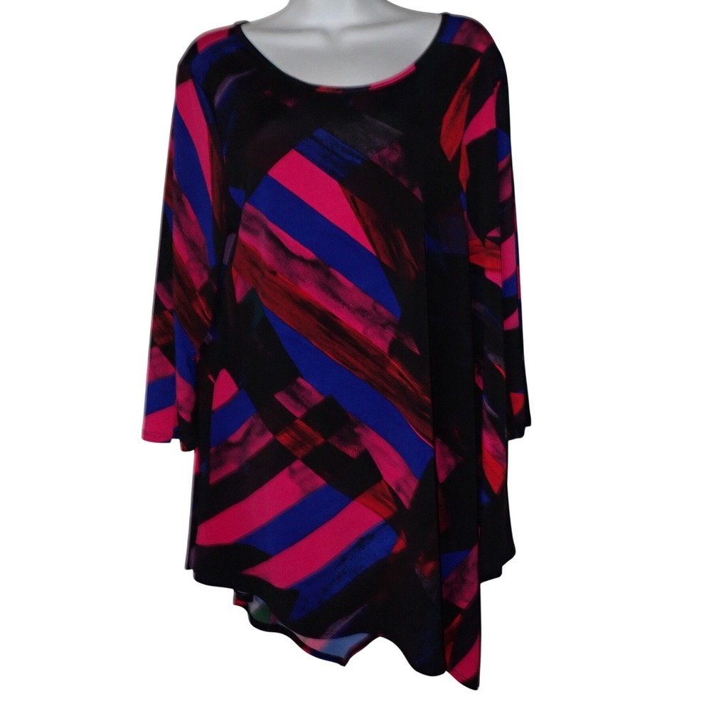 Clara Sun woo Women's Abstract Print Asymmetrical Sharkbite Hem Tunic Top Size L